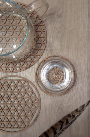 Sada tří podtácků s květem života NO.1 - přírodní