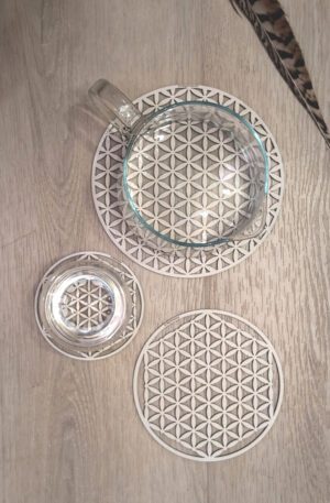 Sada tří podtácků s květem života NO.1 - bílá